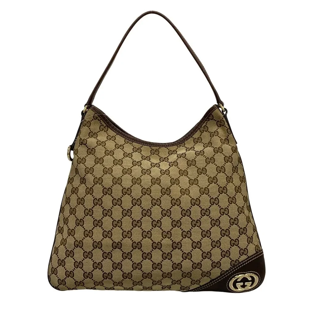 Gucci GG/New Britt Handbag 169947 Beige Dark Brown Jacquard Leather